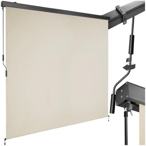 tectake® tenda da sole verticale a rullo, con manovella, protezione UV, impermeabile resistente al vento, frangivista balcone, terrazzo, fissaggio a parete, privacy - Beige, 200 x 250 cm