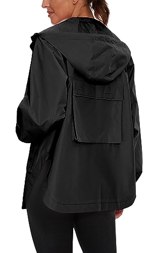 PESION Womens Waterproof Raincoat Lightweight Rain Jacket Trench Coat Hooded Windbreaker With Pockets for Outdoor3