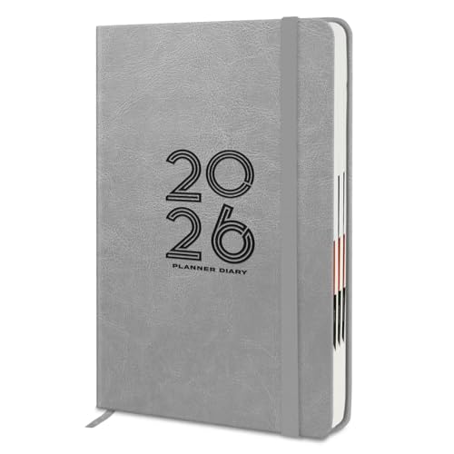 Image of Jhingalala Diaries - Hard Bound Leather Cover 2026 Diary with 365 Dates I Daily Planner Diary 2026 With Calendar | Size A5 15x21 cms (Grey)