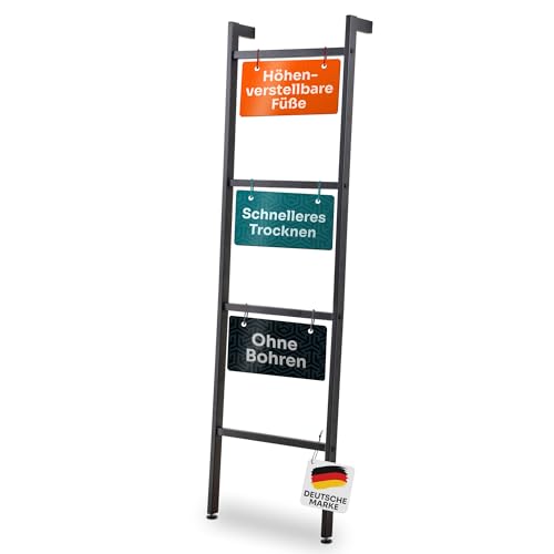 Gardissimo Handtuchhalter Deluxe Stehend aus Schwarz Metall Handtuchleiter für Dekoratives Badezimmer ohne Bohren mit höhenverstellbaren Füßen 4 stöckig