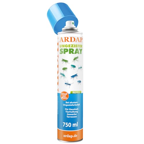 ARDAP Repell Ungezieferspray 750ml - Insektenspray bei akutem Ungezieferbefall - Abwehrend bei Insektenbefall - Insektenspray Wohnung - Schädlingsfrei - Wirkt schnell & effektiv (PT19)