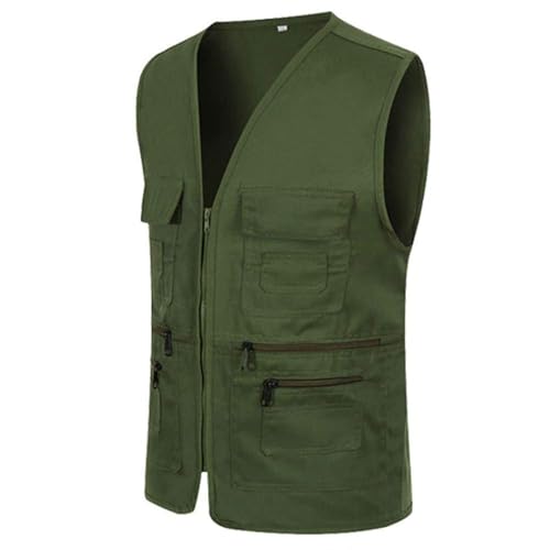 Men's Cargo Vest Full Zipper V Neck Sleeveless Vest Lightweight Outdoor Work Jacket Outerwear with Multiple Pockets