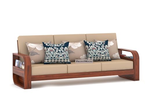 Image of Sheesham Wood 7 Seater Sofa Set with 40 Density Cushion for Living Room Home Office Solid Wood Sofa Set Furniture Wooden Seven Seater Sofa Set (Natural,Cream)