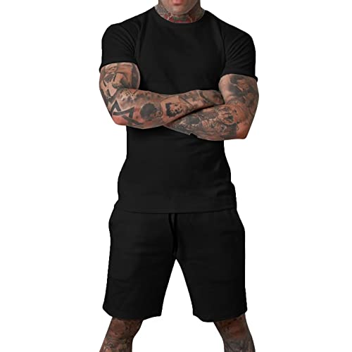 Uni Clau Mens Short Sets 2 Piece Outfits Fashion Summer Tracksuits Casual Shirt and Shorts Set Black M - Image 5