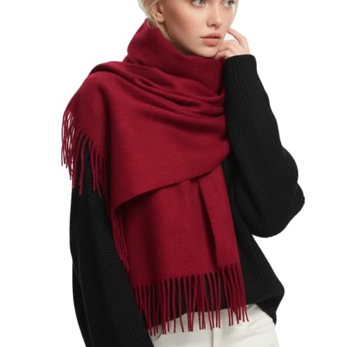 PFLife Bufanda de Lana para Mujer 200×70cm Tacto Cachemira Invierno Grande Suave Caliente Regalo con Caja Chal y Manta Elegante (Burdeos)