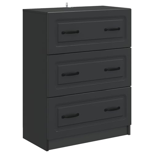 Kangardius Cajonera negra de madera de 66 x 34,5 x 87 cm con 2 cajones y 3 compartimentos, armario de almacenamiento versátil para salón, oficina, vestíbulo y sótano