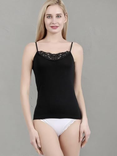 Image of Womens Tank Top Camisoles with Premium Cotton Italian Design - Trimmed with Flower Lace on Neckline
