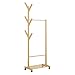YFZSJ KleiderstäNder, Multifunktion 3 in 1 mit Rad- und Bodenregalen mit 6 Seitenhaken BaumstäNder KleiderbüGel/Holzfarbe / 80cm