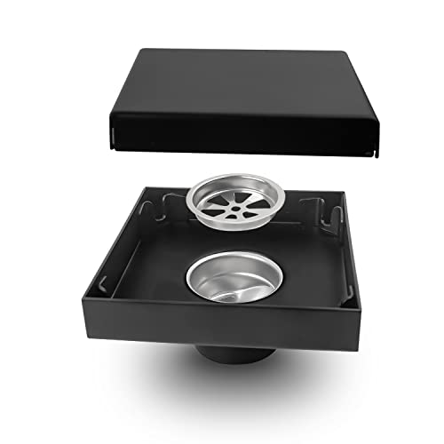 Caniveau de Douche, MYLERCT Siphon Sol Carré Noir en Acier Inoxydable, Design Invisible, Orifice D'évacuation de 40 mm de Diamètre, Anti Insectes et Odeurs, Très utilisé en évacuation intérieure