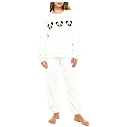 Generisch Pijama para mujer de forro polar de franela mullido, de dos piezas, conjuntos de pijama de manga larga, ropa de dormir para invierno, ropa de estar caliente, ropa de casa, traje térmico de