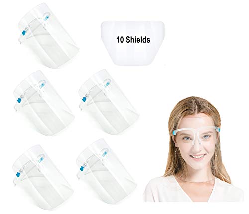 EFK-II Supply 5 Goggles with 10 Anti-Fogs Shields Clear Visors Face Shields Washable Protection Face Cover