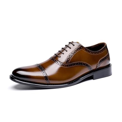 Spring New Bullock Carved Men's Leather Shoes Men's Leather Business Shoes Casual Dress Three-Joint Leather Shoes British(Lightbrown,41)