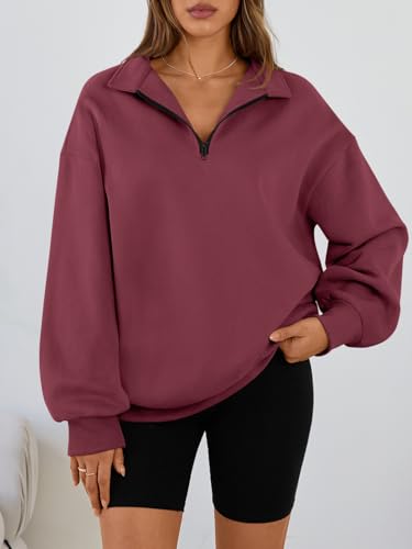 Image of Trendy Queen Women's Oversized Sweatshirts Half Quarter Zip Fleece Sweaters | Soft Cozy Zip Pullover, Comfort Warm Sweaters for Fall Winter, Fashion Mock Neck Outfits