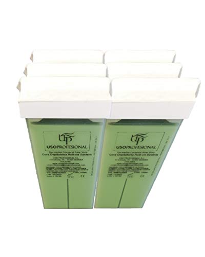 Cris nails - 6 Cartuchos Roll-Ons de Cera Depilatoria Tibia de 100ml/ud color verde para Depilación con Bandas Depilatorias