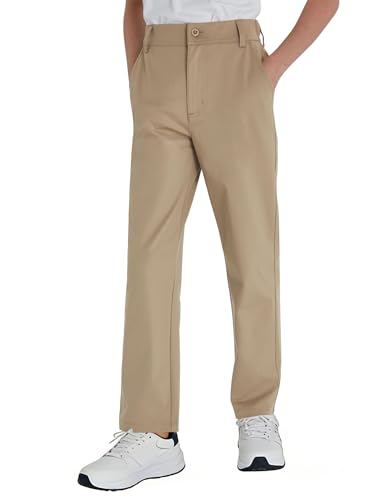 QBK Boys Golf Pants-Quick Dry Stretch Chino with Flat Front for Kids School Uniforms Athletic(2T-16Y) Khaki