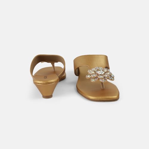 Image of Mochi Women's Rhinestone Flower Embellishment Wedge Sandals