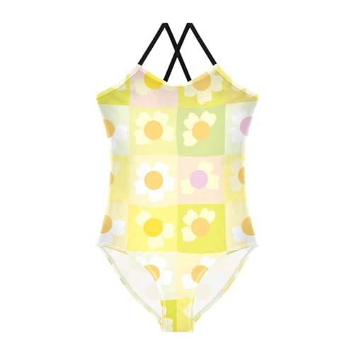 Plaid Flower Yellow Vintage Toddler Swimsuit Girl Swim Suits for Girls Bathing Suit Girl Girls'