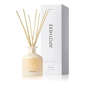 Apotheke Luxury Scented Reed Diffuser for Home, Hinoki Lavender – 6.7 Fl Oz Essential Oil Aromatherapy – 10 Rattan Scent Sticks Room Diffuser – Long-Lasting Fragrance for Bedroom, Home, Bathroom