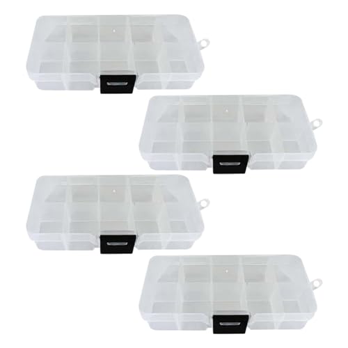 Image of 4 Pcs 10 Grids Removable Plastic Jewelry Boxes Clear Bead Storage Boxes Small Item Organizer Boxes Adjustable Divider Boxes Containers for Craft Clear Black