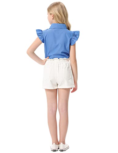 Image of Girls Sleeveless Plaid Button Down Shirt Summer Crop Tops Tie Knot Ruffle Sleeve Shirt Blouse 3-12Y