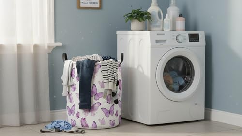 Image of 19.7 inch Laundry Basket,Dirty Clothes Hamper,Waterproof Storage Bin,Room Decor(Fluttering Butterfly)