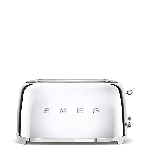 Smeg TSF02SSUK 4 Slice Toaster Long Extra Wide Slots 3 Pre Set Options Polished Stainless Steel