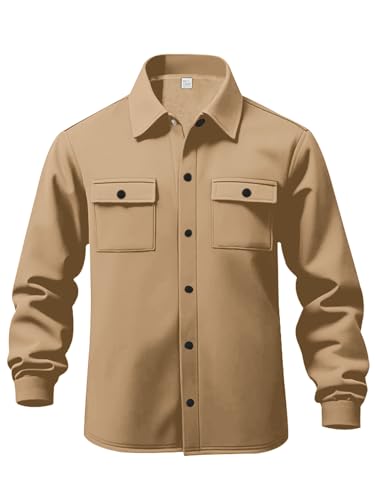 Men's Fleece Cargo Jacket Tracksuit Set 2 Pieces Solid Color Long Sleeve Button up Jacket and Cargo Pants Set - Image 3