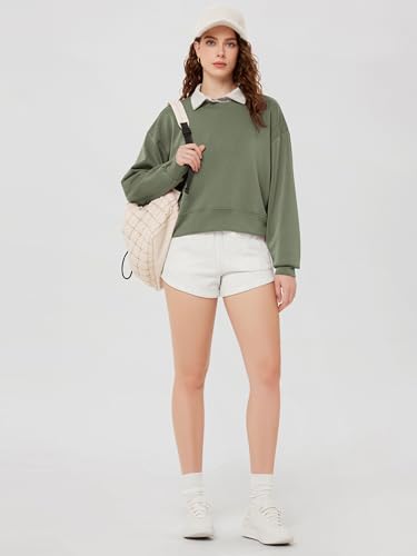 Image of ODODOS Modal Soft Long Sleeve Cropped Sweatshirts for Women Oversized Crew Neck Pullover Crop Top
