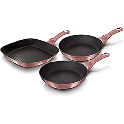 Sartenes Percutti Oro Rosa Berlinger Haus I-Rose Juego 2 Sartenes y Grill Inducción 20-24-28cm, Aluminio Forjado, Antiadherente Ecológico Titanio sin PFOA, Diseño Moderno, Vitrocerámica, Gas