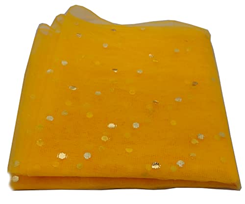 Image of Dual Color Combo of 42inch Width Dotted Mesh Net Fabric for Decoration, Fruit /Dryfruit /Gift Packing & Trousseau Tray Packing (5 Meter Each Color, Yellow & Light Blue)