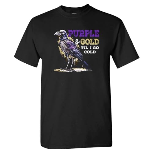 Purple & Gold Til I Go Cold Mens T-Shirt for Baltimore Fans (Black Shirt L)