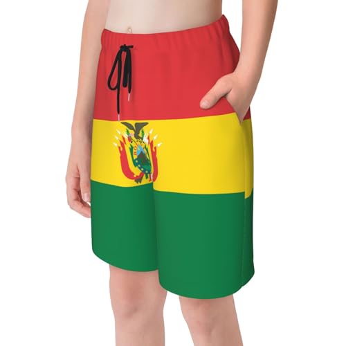 Flag of Bolivia Youth Beach Pants, Soft and Breathable, with Drawstring Waist, Suitable for Sports and Leisure.4
