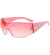 DQbhzh Y2K Glasses 2000s Sunglasses Cool Glasses Rimless Y2K Sunglasses for Women Men Trendy Shie...