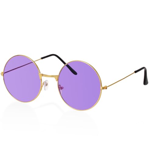 Round Hippie Glasses 60s 70s Colored Circle Sunglasses for Women Men Disco Party Costume Accessories (Purple)