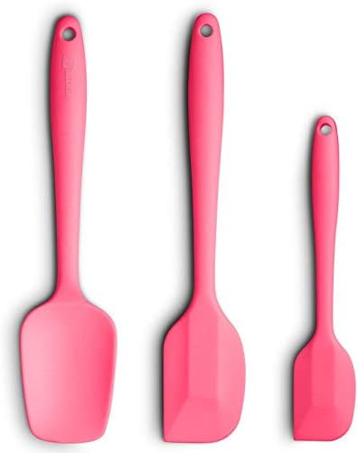 Silicone Spatula 3-piece Set, Ergonomic Handle High Heat-Resistant Spatulas, Non-stick Rubber Spatulas with Stainless Steel Core, Pink