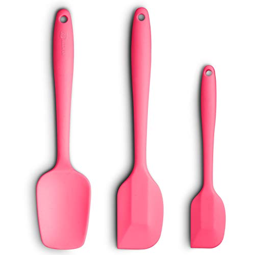 Silicone Spatula 3-piece Set, Ergonomic Handle High Heat-Resistant Spatulas, Non-stick Rubber Spatulas with Stainless Steel Core, Pink