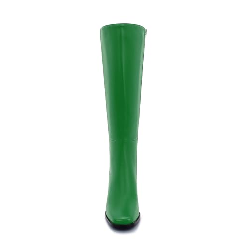 Image of Knee High Boots for Women - Wide Calf Boots with Zipper, Square Toe Tall Leather Boots, Chunky Heel Fashion Long Boots
