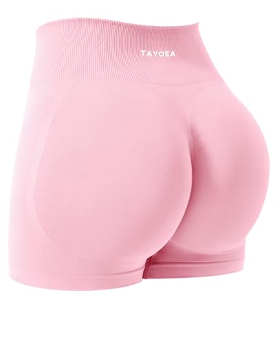 TAYOEA Sport Shorts Damen Scrunch Butt Lifting Gym Kurze Sporthose Push Up Booty Workout Kurze Leggings Seamless Radlerhose Damen für Yoga Fitness Rosa S