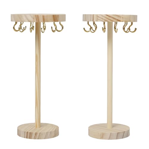 Keboyoe Lot de 2 Présentoir à Bijoux en Bois avec 12 Crochet Support Bijoux Femme porte Bijoux Bracelet Présentoir Collier Bois Boucle D'oreille Bague, Détachable,...