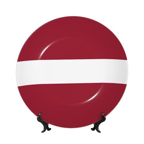 Assiettes décoratives en porcelaine anglaise avec support, drapeau de la Lettonie, assiette ronde pour cuisine, salle à manger, armoire à vin, décoration d'intérieur, 20 cm