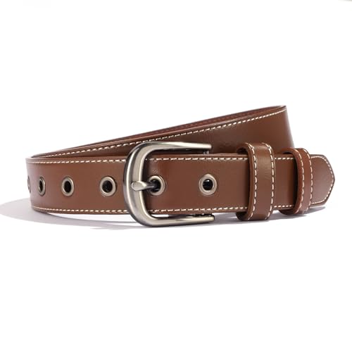 Women Leather Belt for Jeans Pants Dresses Fashion Casual Ladies Waist Belt with Pin Silver Gray Buckle
