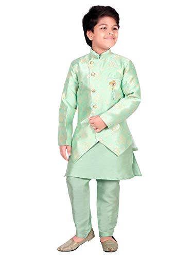 Image of AHHAAAA Kids Ethnic Silk Blend Sherwani Kurta and Pyjama Set For Boys