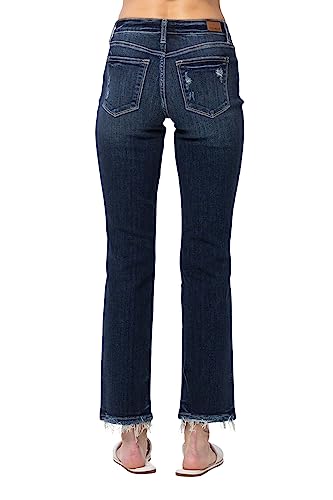 Judy Blue Women's Mid-Rise Heavy Destroy Straight Leg Jeans4