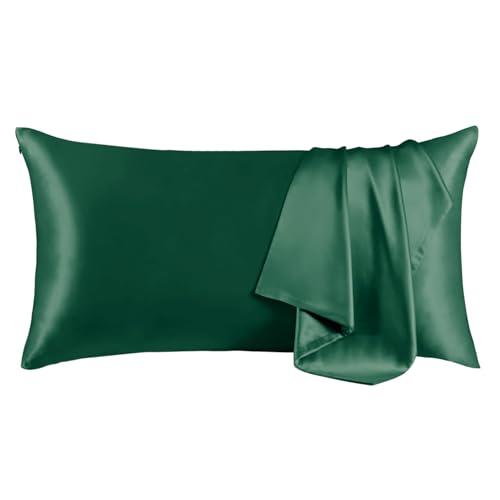 Image of THXSILK Set of 2 100% Mulberry Silk Pillowcase for Hair and Skin, Grade 6A+ Mulberry Silk Pillow Cases Ultra-Soft, Hypoallergenic Pillow Case Cover with Zipper (California King 20 inchx40 inch, Green)