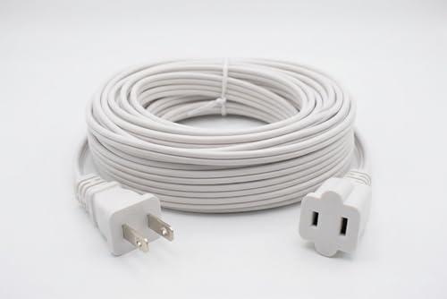 10 FT Extension Cord 2 Prong, White Indoor Polarized Power Cable, Flat Low Profile Wire for Under Door & Baseboards, NEMA 1-15P to 1-15R Outlet Saver for Holiday Lights, Lamps, TV