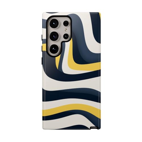 Coque Samsung S24 Ultra motif abstrait lignes bleu marine jaune rigide brillante