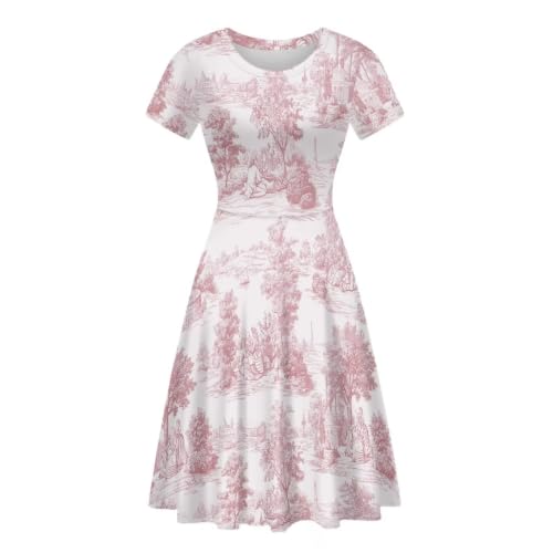 Image of POLERO Sunflower Dress for Women Floral Summer Dresses Short Sleeve Casual Sundresses Midi Dresses