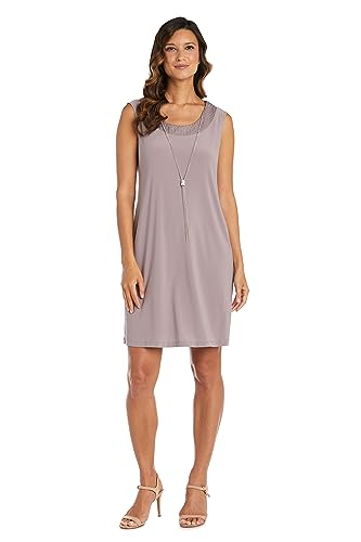Image of R&M Richards Women's Elegant 2-Piece Shift Dress with Pleated Shimmer Duster Jacket for Mother of the Bride, Cocktail Attire