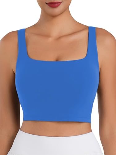 Sunzfly Women Square Neck Sport Bra with Removable Pads, Built-in Bra Crop Tank Top Summer Sleeveless Camisole Workout Yoga