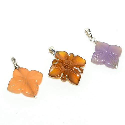 Pendentif cornaline femme en argent 925 | Bijou pierre précieuse fleur - 6